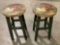 2 pc. lot of Home Interiors small wood stools w/ rooster printed design, approx 10 x 17 in.