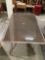 Large metal frame glass top patio table, approx 38 x 60 x 27 in.