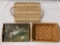3 pc. lot of vintage serving trays, serving baskets, 1 w/ duck wildlife image, approx 23 x 15 in.