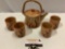 5 pc. lot of Asian stoneware tea set w/ pot and 4 cups, marked with sticker, see pics.