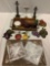 Nice lot of modern fruit and veggie shaped home decor, placemats, wood serving tray with metal