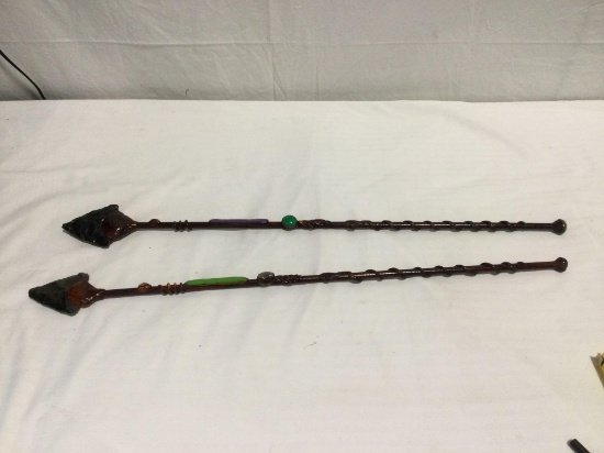 Pair of 27 inch Long decorative spears with glass or stone arrow heads