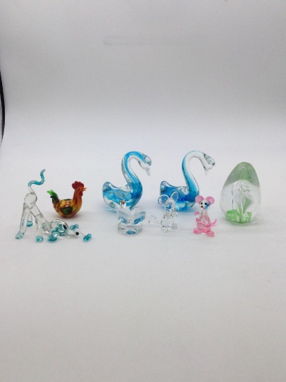 Nice collection of 8 glass and crystal animal figures and paper weight