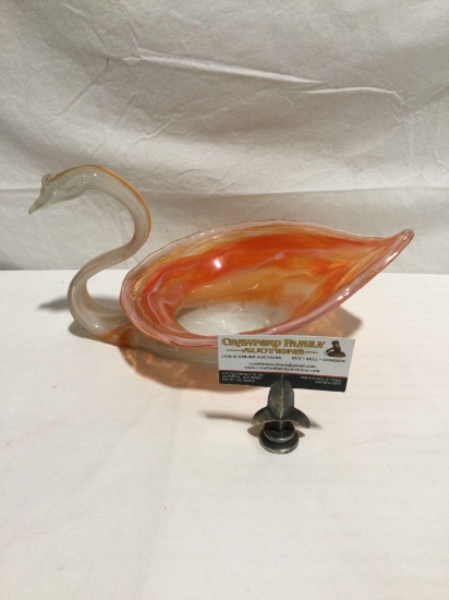 Hand blown orange glass swan