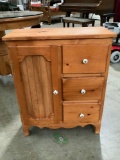 Home Interiors wood cabinet w/ 3 drawers / cupboard, approx 23 x 12 x 29 in.