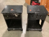 2 pc. Vintage wood nightstand, painted black, shows heavy wear, approx 16 x 13 x 23 in.