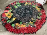 Round multicolor patchwork shag rug, approximately 70 in.