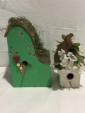 Pair of cute handmade wooden bird houses tallest one is 12 inches tall