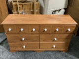 Wood 6 drawer lowboy dresser, approx 54 x 18 x 30 in.
