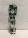 Metal Mail holder with clock and grape motif 21 inches tall