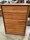 Wood 5 drawer dresser, approximately 32 x 18 x 45 in.