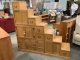 Vintage wood step design cabinets , shows minor wear, see pics.