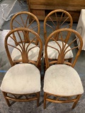 4 pc. Lot of vintage bamboo style dining chairs, upholstery shows where, approx 18 x 19 x 36 in.