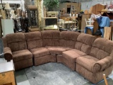 4 pc. Hughes Furn. curved sectional couch w/ brown upholstery, recline seats