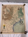 1836 Revolutionary map of Texas, 1991 print, approx 25 x 31 in.