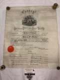College of the city of New York degree paperwork, Ju e 22nd 1905, with signatures, approx 20 x 23 in
