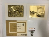 Vintage Collector?s portfolio of gold-etch prints by Lionel Barrymore with envelope: shoreside farm,