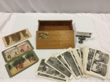 Vintage wood Brown and Haley chocolate candy box full of seers and roebuck company stereoscopic