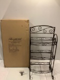 Celebrating Home, prestige three tier shelf, collapsible, metal, w/ box. Approx 16 x 12 x 37 in.