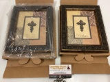 2 pc. framed crucifix home decor religious art pieces, approximately 8 x 9 in.