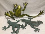 Metal frog and two lizards wall or yard art