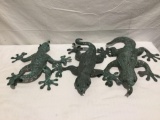 3x metal wall hanging lizards all between 15 and 17 inches as is