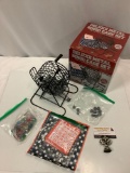 Deluxe metal BINGO cage game set with accessories, original box.