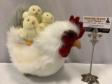 DAKIN plush stuffed animal mother hen chicken toy w/ riding baby chicks, approx12 x 11 in.