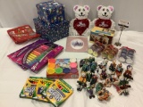 Lot of holiday decorations/ art supplies, sunflower creamer set, Christmas ornaments and more.