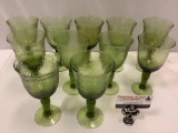 11 pc. lot if vintage green drinking glasses , approx 4 x 7.5 in.