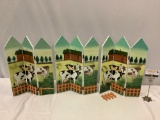 3 pc. lot of mini wood 3-panel dividers w/ farm / cow design. Shows damage. As is.