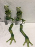 Pair of either indoor / outdoor composite decretive frogs w/ metal hanging legs