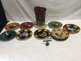 Collection of rooster themed decorative plates/ trivet Anna glass pitcher