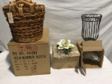 Lot of three new decorative items by Home Interiors 2x baskets/ ceramic orchid / wire candle holder