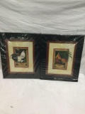 Pair of nib framed rooster art prints by Brenda Harris tustian both 14x 18