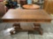 Vintage tiger oak desk / table w/ 2-drawers, approx 50 x 30 x 28 in. Nice piece.