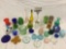 Large mixed lot of vintage/ modern colored glass decor: shakers, vases, art glass, and more. See