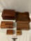 6 pc. lot of wooden box decor: cigar boxes, wood inlay sailboat box, and more.
