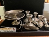 large selection of vintage weighted sterling silver bowls, candle holders + silver handled utensil