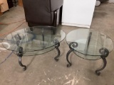 2 pc. Lot of modern two-tier glass coffee tables w/ metal frames, approx 40 x 28 x 19 in.