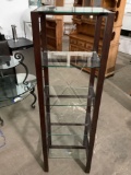 Modern wood frame glass shelf display shelf, approx 20 x 16 x 66 in.