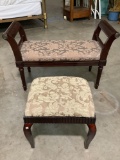 2 pc. lot of Bombay Co. wood furniture: sette bench seat / ottoman, approx 30 x 25 x 16 in.