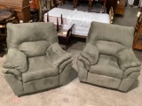 Pair of Ashley Furniture matching green upholstered reclining armchairs, nice condition
