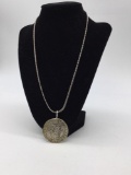 Heavy sterling silver necklace w/ Rare Frederick III / 1660 silver Dansk 4 mark pendant