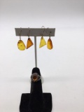 .925 silver ring w/ Baltic Amber setting and 2 pairs of Baltic Amber earring w/ inclusions
