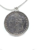 1890 Silver Morgan Dollar in a silver bezel and on a 925 silver chain