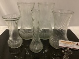 5 pc. lot of vintage Hoosier Glass flower vases, approx 10 x 5 in.