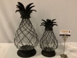 2 pc. set of pineapple shaped glass candle holders w/ cast iron base, approx 9 x 18 in.