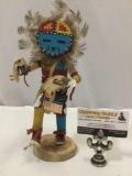 Handmade vintage Native American Kachina doll, signed by artist, approx 5 x 11 x 4 in.
