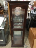 Jasper Cabinet lighted wood display cabinet w/ glass shelves, tested/working, approx 24 x 14 x 73 in